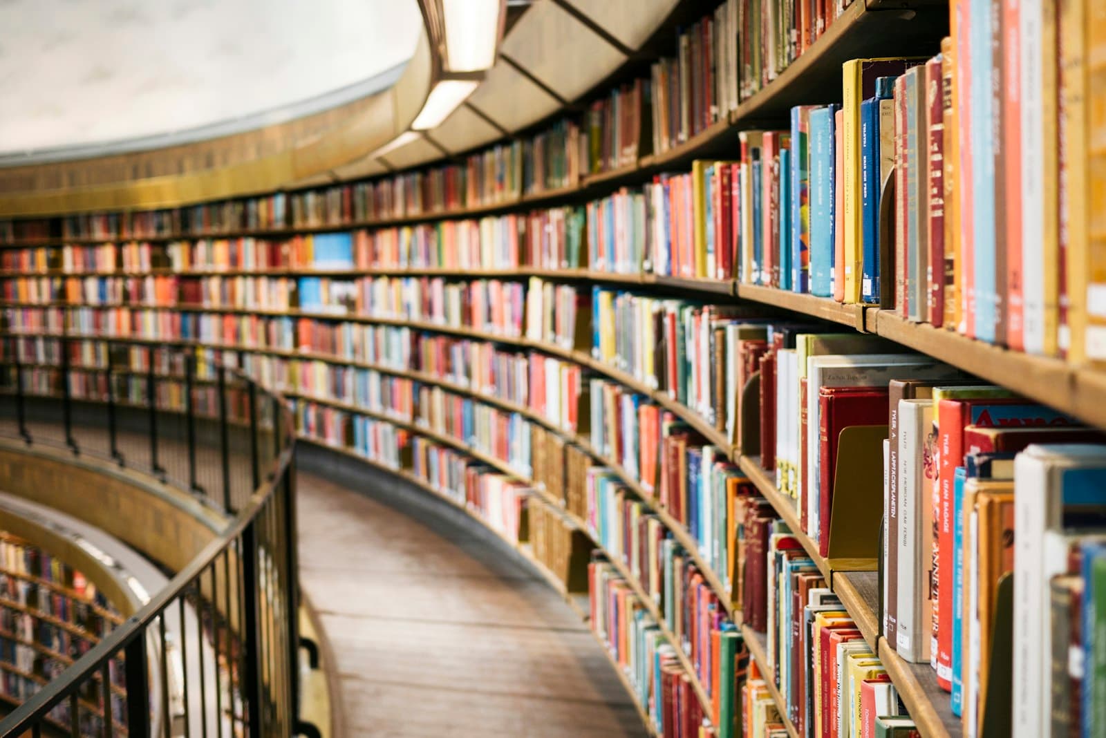 Rows of books in a library